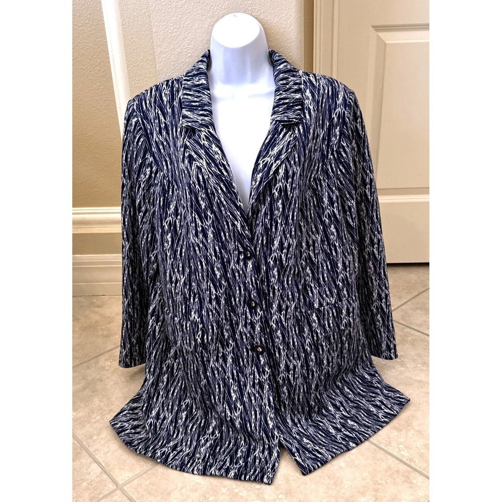 Avenue Navy Blue White Abstract Print Longline Blazer Jacket Plus Size 18/20